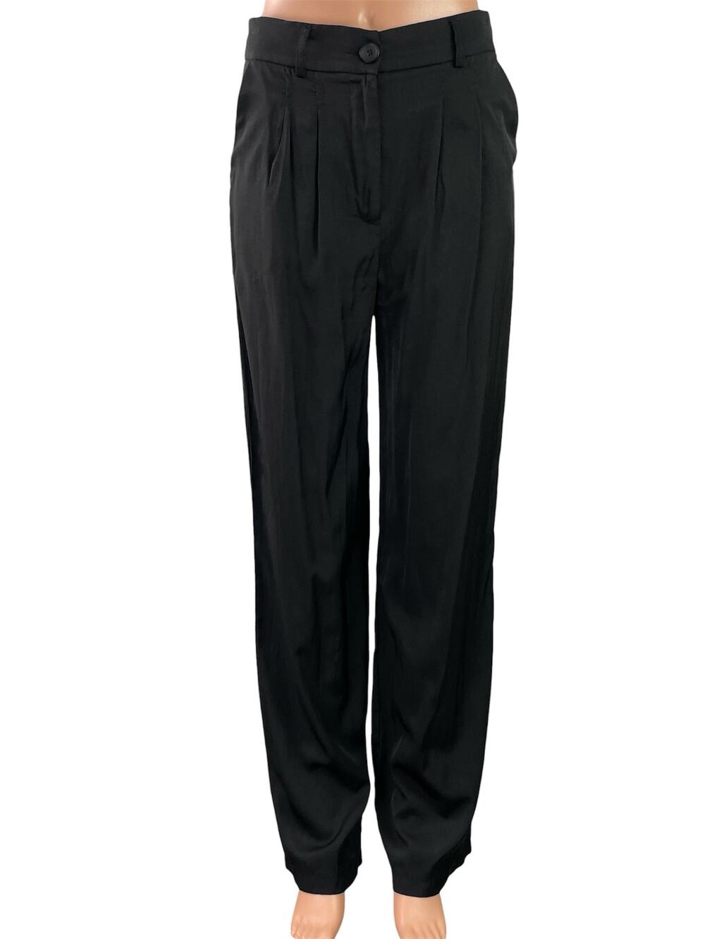 Princess Polly Black High Waist Pleated Straight Tailored Trouser Dress Pants 6